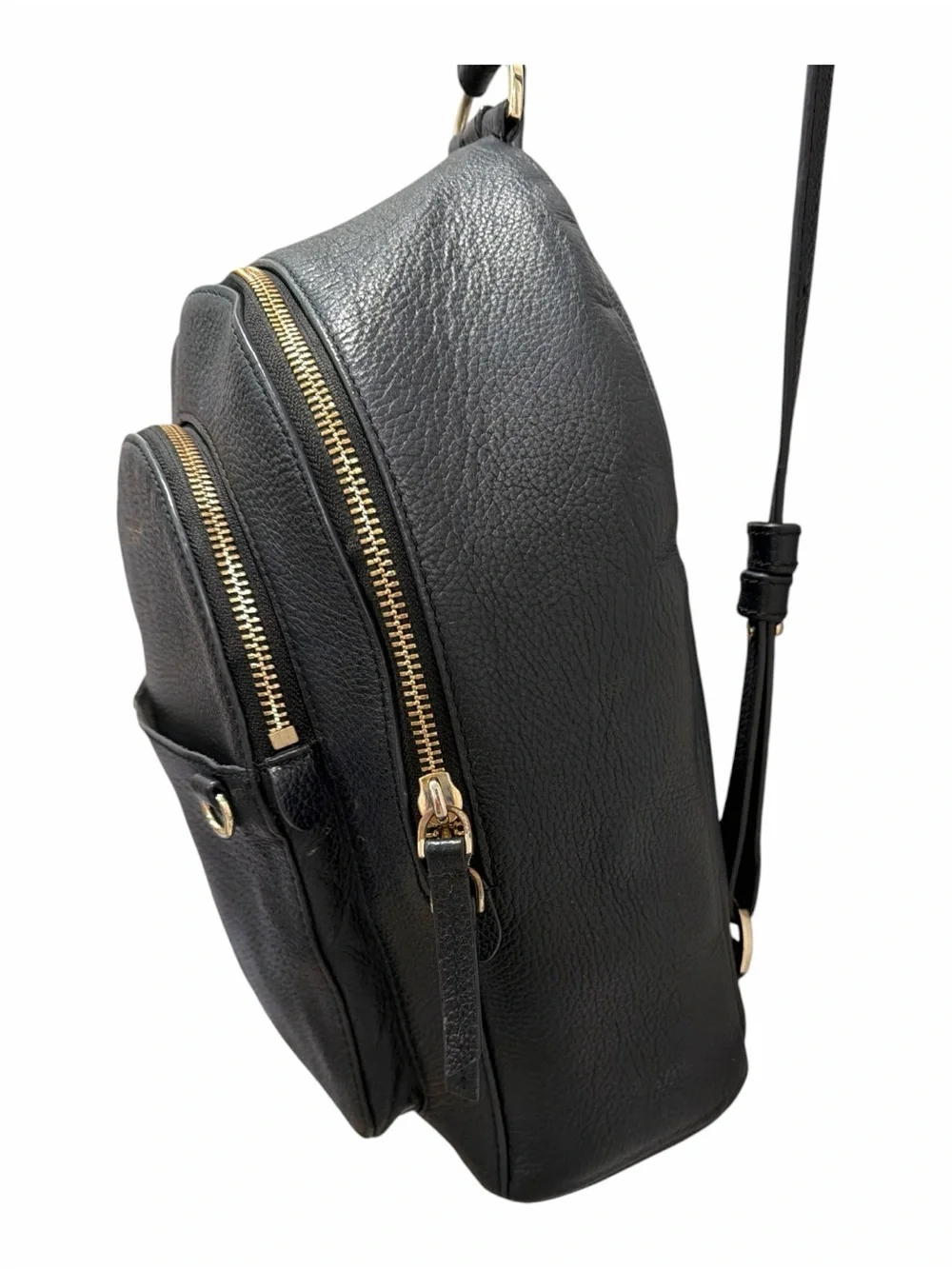Henri Bendel Soho Backpack Black Pebbled Leather Gold D-Ring RARE
